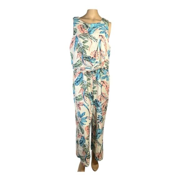 Tahari ASL Sleeveless Floral Linen Jumpsuit M/L READ SIZE DESCRIPTION - Picture 4 of 9